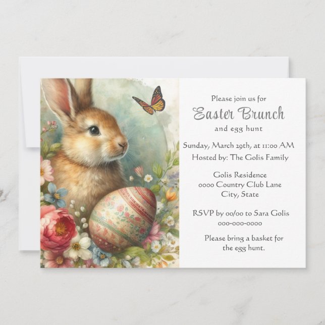 Invitation Lapin de Pâques vintage pour brunch de fête  (Devant)