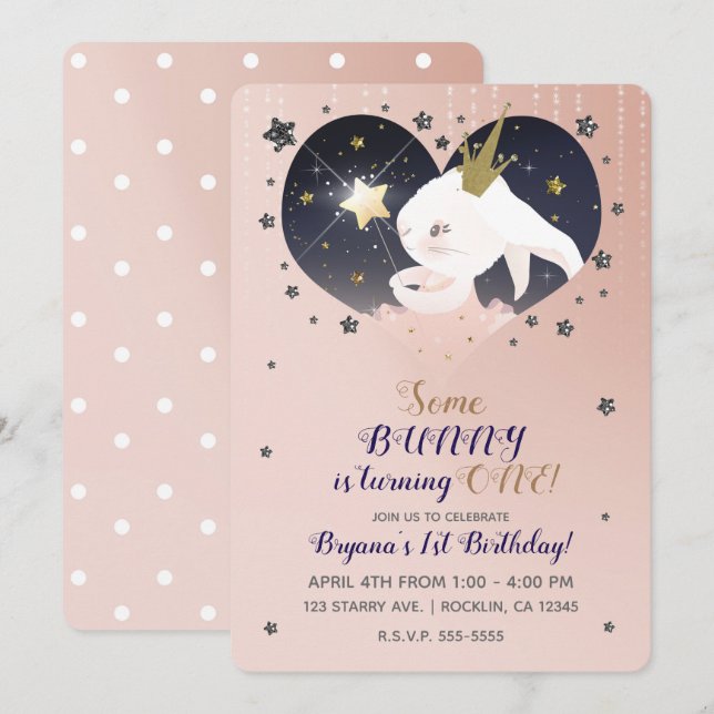 Invitation Lapin de Pêche d'anniversaire Twinkle Little Star (Devant / Derrière)