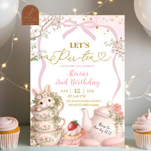 Invitation Lapin de printemps Coquette rose Thé Par Tea Anniv