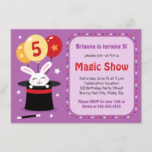 Invitation Lapin en fête d'anniversaire de spectacle de magie