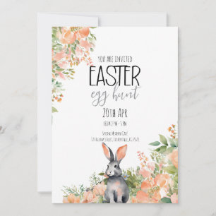 Invitation Lapin et fleurs élégants à l'aquarelle pour Pâques