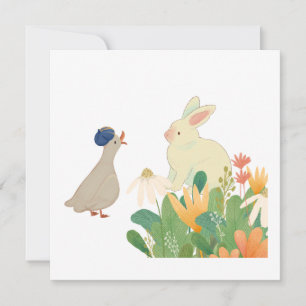 Invitation Lapin et Oiseau de Whimsical en Fleur - Plage de p