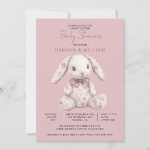 Invitation Lapin fille en toile rose pour Baby Shower