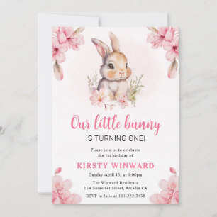 Invitation Lapin Fleurs de Cerisier Aquarelle 1er Anniversair