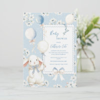 Lapin Floral Bleu avec Ballons Élégant Bébé