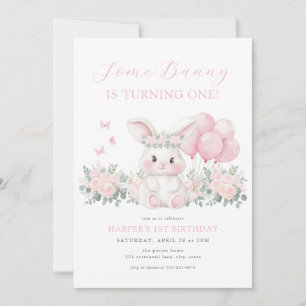 Invitation Lapin Floral Fille du Printemps Lapin Rose Premier