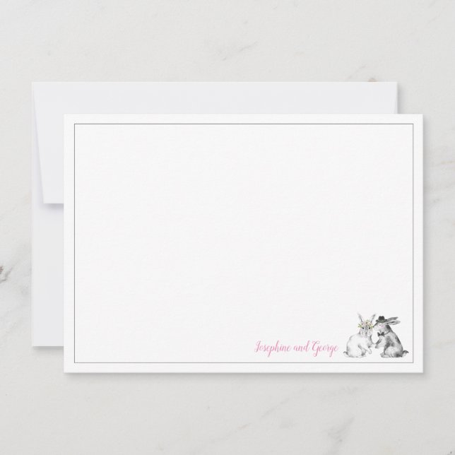 Invitation Lapin gris rose et blanc lapin (Devant)