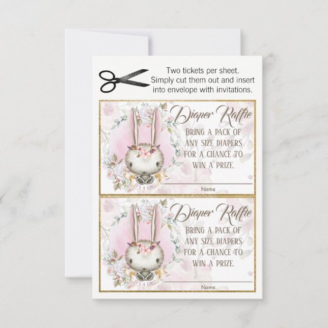 Invitation Lapin Lapin Baby Girl Raffle Tickets (Devant)