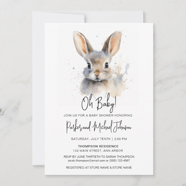 Invitation Lapin Lapin Baby shower neutre de genre (Devant)