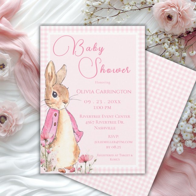 Invitation Lapin Lapin Baby shower rose (Créateur téléchargé)