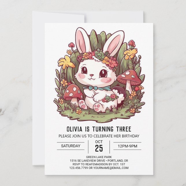 Invitation Lapin Lapin de Bois Anniversaire numérique (Devant)