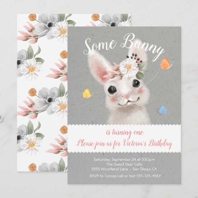 Invitation Lapin Lapin fête d'anniversaire (Devant / Derrière)