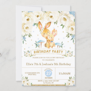 Invitation Lapin Lapin Floral Joint Anniversaire Soeur Frère