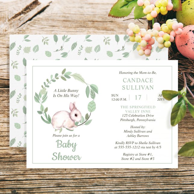 Invitation Lapin Lapin Sage Floral Wreath Baby shower garçon (Créateur téléchargé)