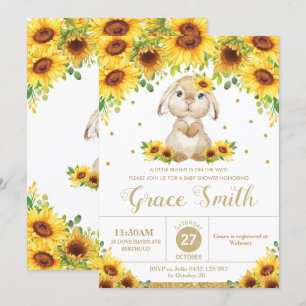 Invitation Lapin Lapin Tournesol Floral Baby shower fille