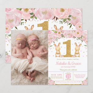 Invitation Lapin Lapin Twin Girls 1er Anniversaire Twins Phot