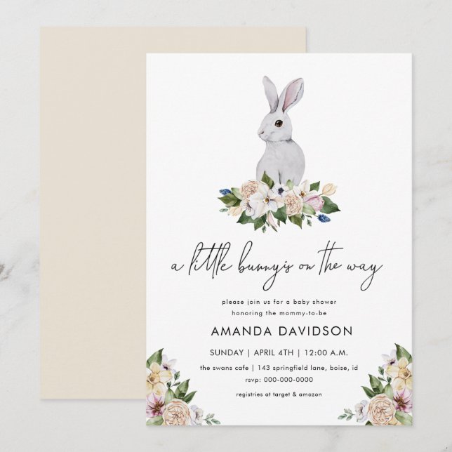 Invitation Lapin Lapin Végétation Baby shower Neutre Genre (Devant / Derrière)