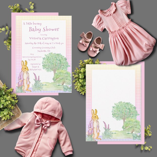 Invitation Lapin Lapin Végétation Baby shower rose (Créateur téléchargé)