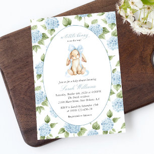 Invitation Lapin Mignon, Nœud Bleu, Fleurs Bleues, Baby Showe
