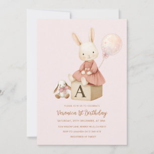 Invitation Lapin Rose 1er Anniversaire