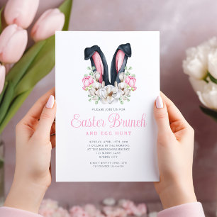 Invitation Lapin Rose Floral aux Oreilles de Pâques Bruncher