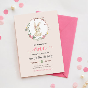 Invitation Lapin Rose Floral Lapin Vintage 1er Anniversaire