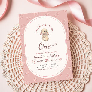 Invitation Lapin Rose Mignon Coquette Anniversaire 1 an Lapin