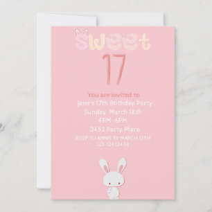 Invitation lapin rose sucré dix-sept anniversaire