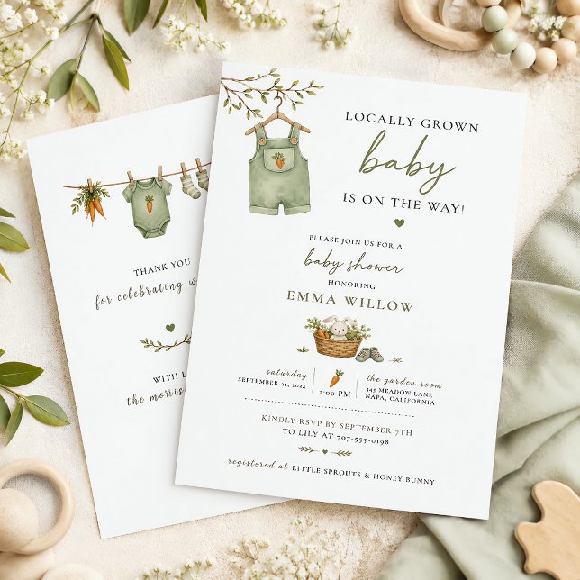 Invitation Lapin Rustique Bébé Cultivé Localement Modifiable (Locally Grown Baby Rustic Bunny Editable Invitation)