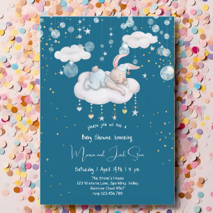 Invitation Lapin sur le nuage, baby shower