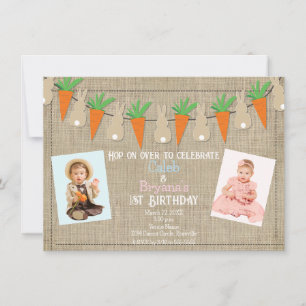 Invitation Lapins & Carottes Photo de fête d'anniversaire de 