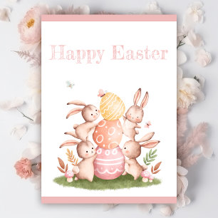 Invitation Lapins de Pâques mignons aquarelle avec des œufs 