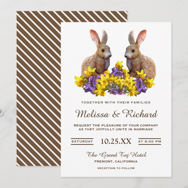 Invitation Lapins floraux de ressort romantique mignon (Devant / Derrière)