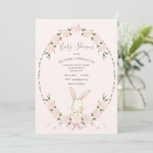 Invitation Lapins Floraux Hydrangeas Rose Fille Baby Shower