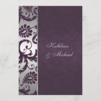 Invitation Lapis Purple et Silver Mariage damassé