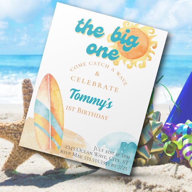Invitation L'aquarelle Big One Beach 1er anniversaire (The Big One Beach Watercolor 1st Birthday Invitation)