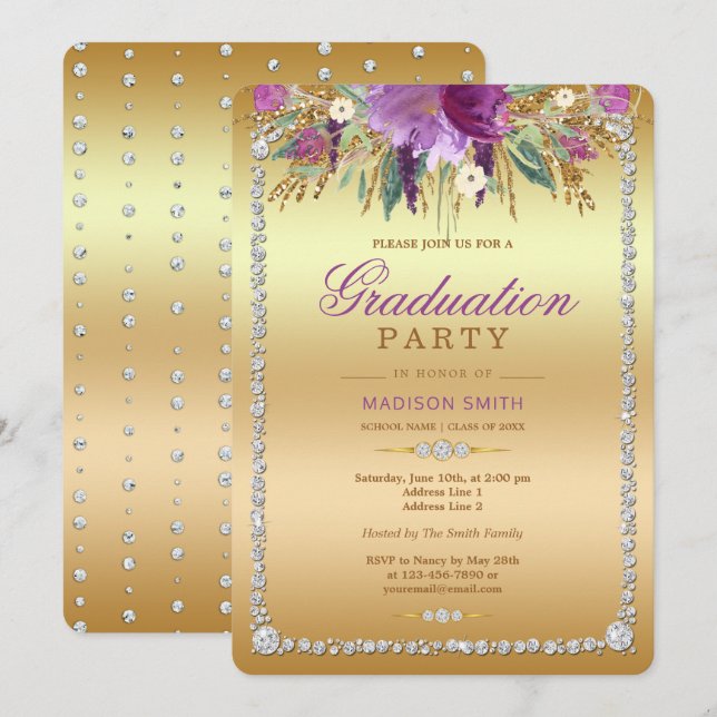 Invitation L'aquarelle de parties scintillantes de diamant (Devant / Derrière)