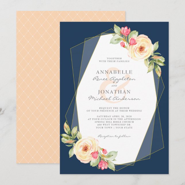 Invitation L'aquarelle de pêche de marine fleurit le mariage (Devant / Derrière)