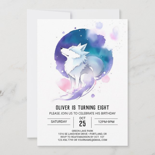 Invitation L'aquarelle de Wolf Dreamland Anniversaire (Devant)