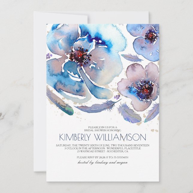 Invitation L'aquarelle fleurit la Fête de la mariée bleue de (Devant)