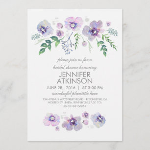 Invitation L'aquarelle pourpre bleue fleurit la Fête de la