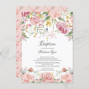 Invitation L'aquarelle rougissent baptême floral rose de