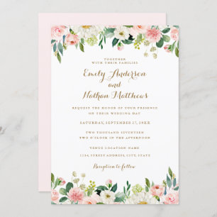 Invitation L'aquarelle rougissent mariage floral rose