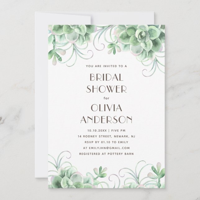 Invitation L'aquarelle succulente douche nuptiale. Cactus flo (Devant)