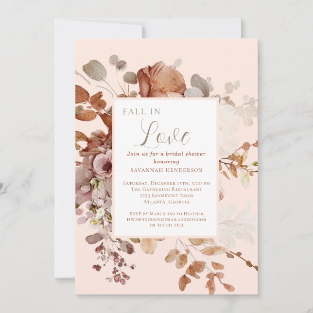 Invitation L'Aquarelle Tombe Dans L'Amour Fête des mariées Fl (Devant)