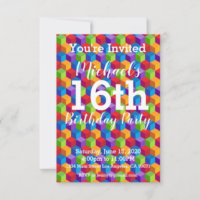 Invitation L'arc-en-ciel cube l'invitation de fête (Devant)