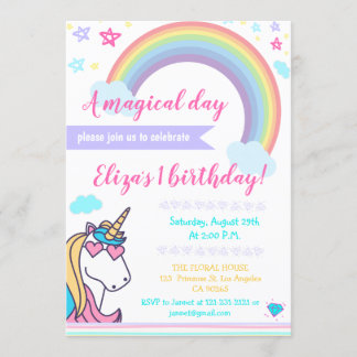 Invitation L'Arc-en-ciel magique Unicorn face aux filles ador