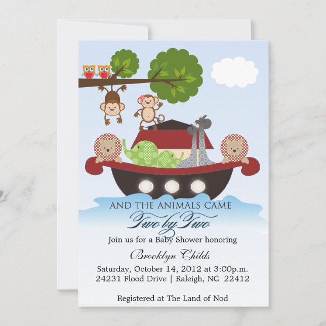Invitation L'arche de Noé place l'invitation de baby shower (Devant)