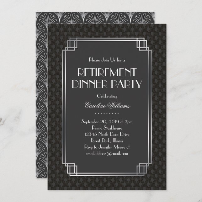 Invitation L'argent évente la partie de retraite d'art déco (Devant / Derrière)