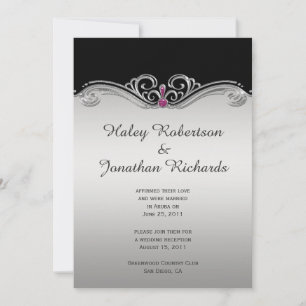 Invitation L'argent fleuri noir tourbillonne réception rose
